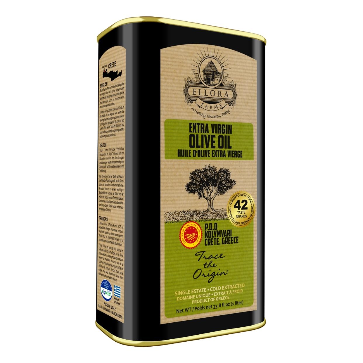  Ellora Farms Certified PDO Extra Virgin Olive Oil, Kosher, Born in Crete, Greece, High Quality Cold Pressed Olive Oil for Health Conscious Consumers, 1 Lt Tin (3|8 oz.)
| Ellora Farms Certified PDO Extra Virgin Olive Oil, Cold Press & Traceable, Single Es
