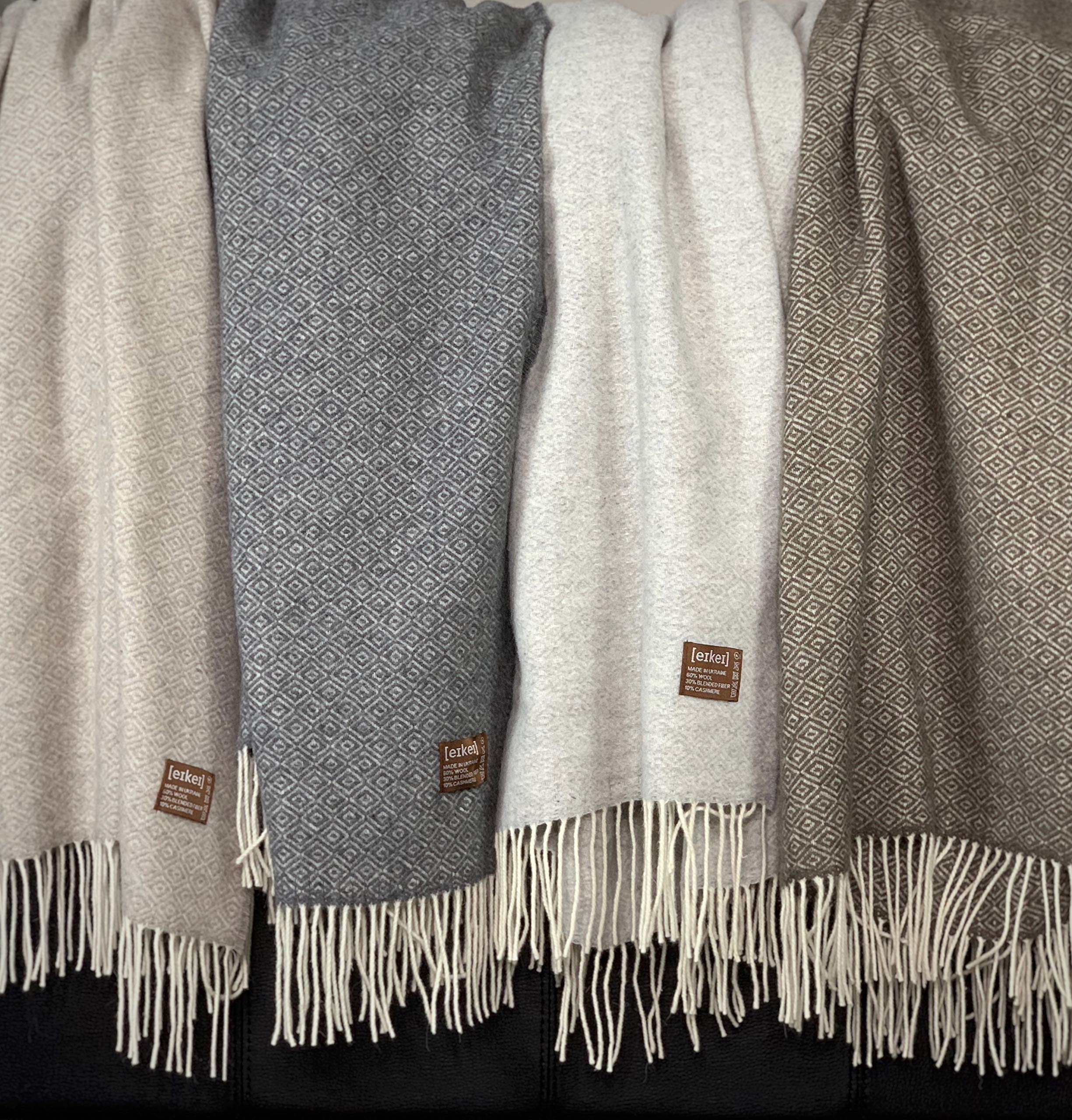 Eikei Wool Throw Blanket Light Grey Geo Diamond Pattern Minimalist Style Sofa Throw Light Grey Oversized Couch Throw Light Grey Soft Merino Woolen Afghan Machine Washable